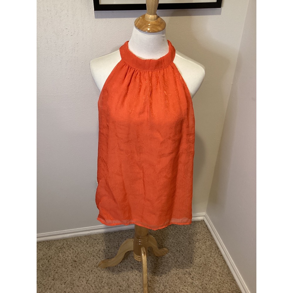 C&O 22/24W Orange Halter Neck Textured Burnout Sleeveless Top‎ Plus Size